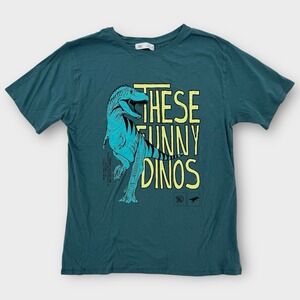 Zara T-Shirt Boys Size 6 Green Funny Dinos Dinosaur Graphic Jurassic Tee NWT